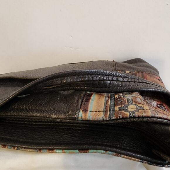 Bamzi Bags Leather Shoulder Bag Southwest Geometric Brown Turquoise Boho 12x7 - Picture 14 of 14